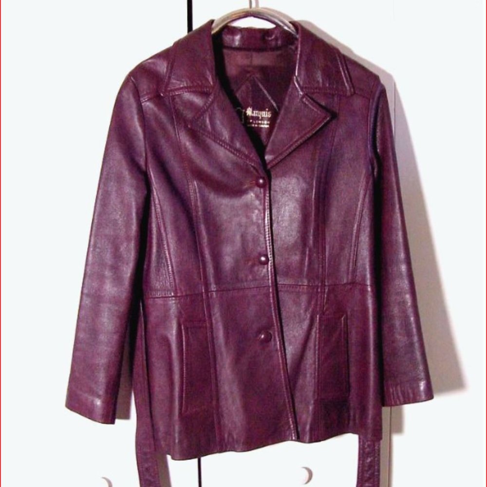 Vtg 70's Marquis of London Women's Blazer Belted Button Brwn Leather Jacket Sz M